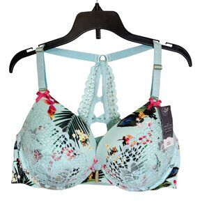 CACIQUE NWT Lane Bryant Boost Plunge‎ Lace Green Floral Racerback Bra Size 40D